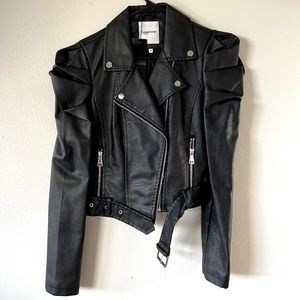 New! Puff Sleeve Moto Jacket - Faux Leather